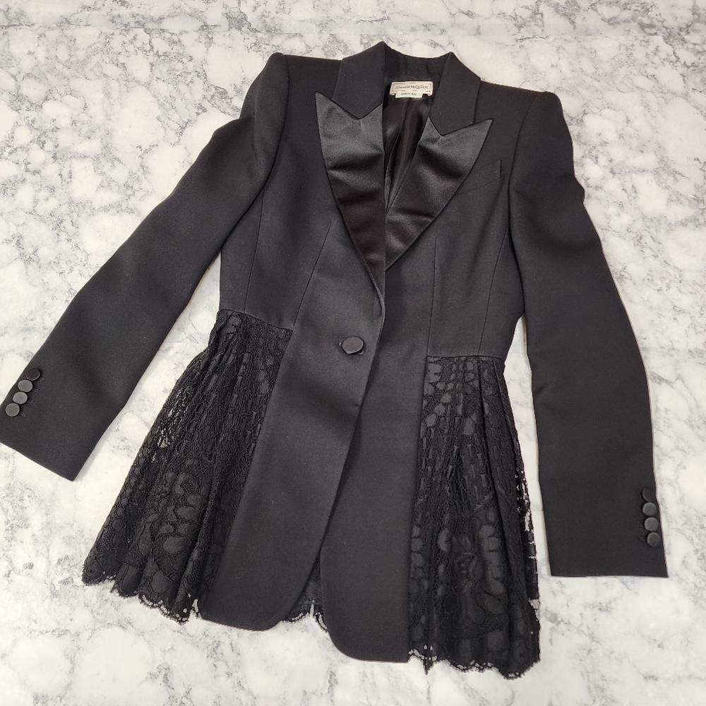 Alexander McQueen Lace Peplum Blazer Jacket